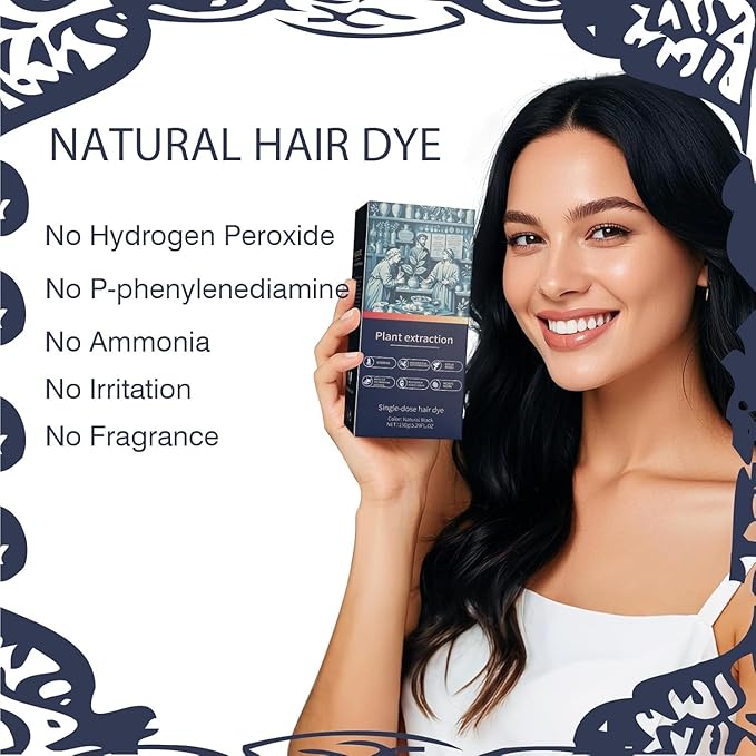 Black Hair Color Ammonia Free/PPD Free/Hydrogen Peroxide Free, Natural Herbal Black Hair Dye for Women Men Gray Hair Coverage, Champu para canas