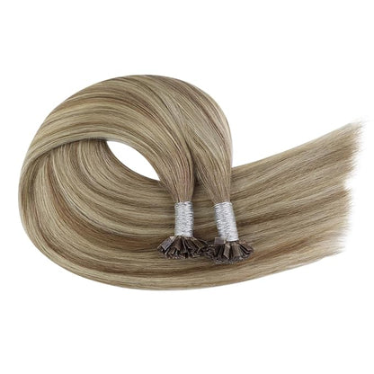 YoungSee K Tip Hair Extensions Ombre Pre Bonded Hair Extensions Light Brown Ombre Blonde Ktip Remy Hair Extensions Balayage K Tips Human Hair Extensions for Women 20in Human Hair K Tip 50s/50g