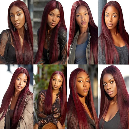 99j Human Hair Burgundy Straight Bundles Wine Red Straight Brazilian Hair Extensions Weave Wet and Wavy Soft Silky for Woman 26 28 30 Inch
