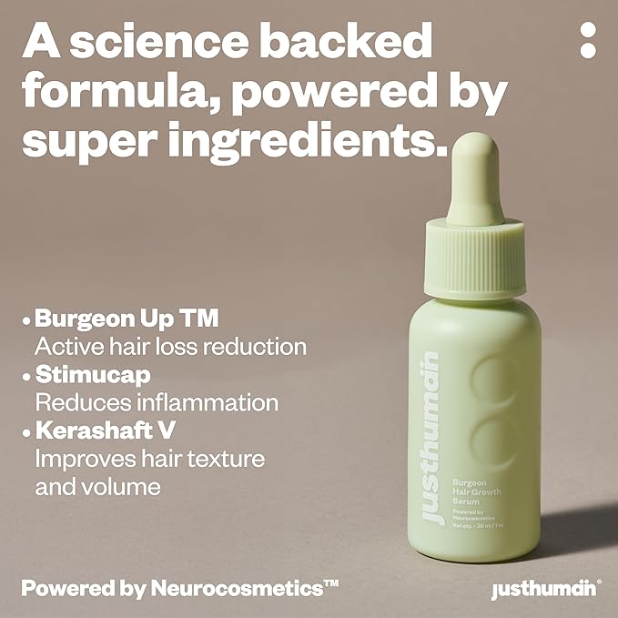 Justhuman Hair Serum For Hair Growth & Hair Loss Protection In 30 Days, Dual Action Volumizing/Thickening Serum With Burgeon-Up Stem Extract For Men & Women, Sulfate Free, Paraben Free, 30ml