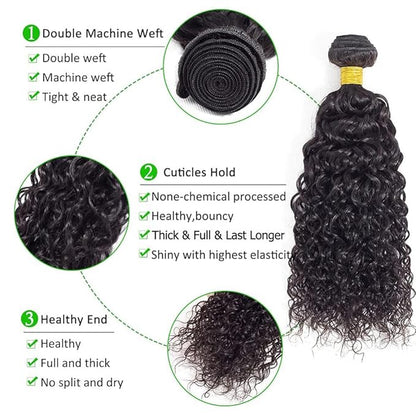 26 28 30 Inch #1B Curly Human Hair Bundles Natural Black Curly Bundles Brazilian Remy Weave Hair Extensions Soft and Silky for Women