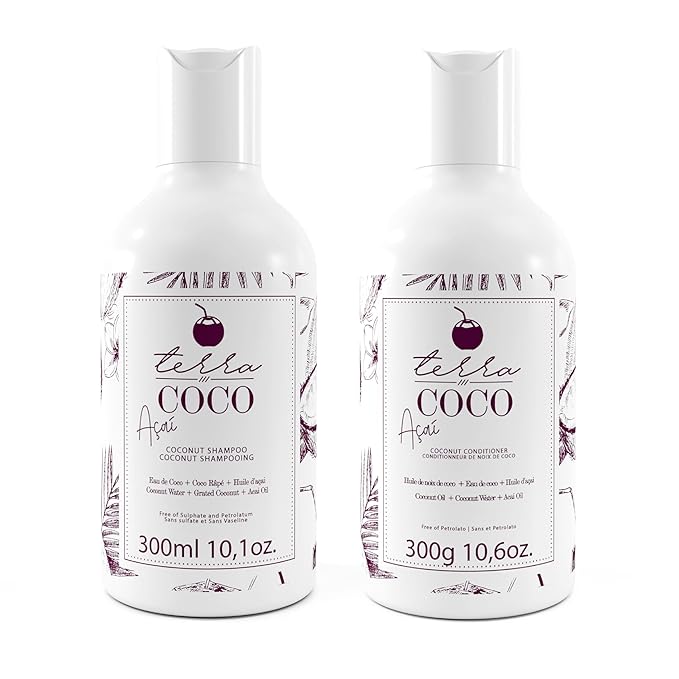 Terra Coco Açai Home Care Purple Toning Shampoo & Conditioner | Vegan | Moisturizing and Nourishing Line for Bleached Depigmented Hair