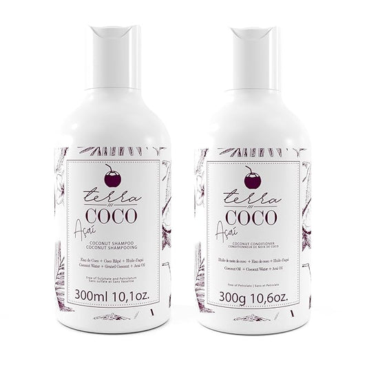 Terra Coco Açai Home Care Purple Toning Shampoo & Conditioner | Vegan | Moisturizing and Nourishing Line for Bleached Depigmented Hair