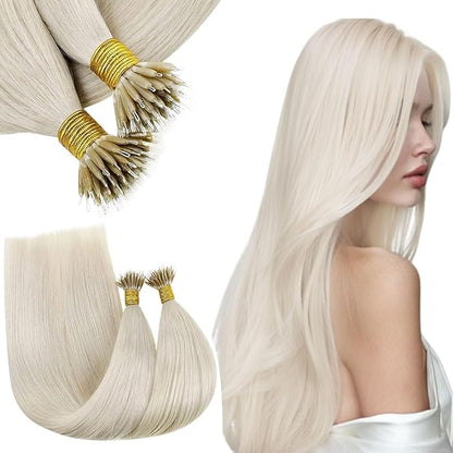 RUNATURE Blonde Nano Bead Hair Extensions Human Hair Silky Nano Beads Human Hair Extensions Straight Nano Link Extensions Human Hair Pre Bonded Human Hair Extensions Nano Ring 18 Inch 50g 50s