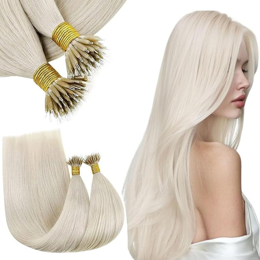 RUNATURE Blonde Nano Bead Hair Extensions Human Hair Silky Nano Beads Human Hair Extensions Straight Nano Link Extensions Human Hair Pre Bonded Human Hair Extensions Nano Ring 18 Inch 50g 50s