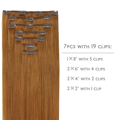 WENNALIFE Clip in Hair Extensions Real Human Hair, 20 Inch 120g 7pcs Clip in Hair Extensions Real Human Hair, Auburn Ginger Human Hair Clip in Extensions Remy Human Hair Extensions Clip Ins Double Wef