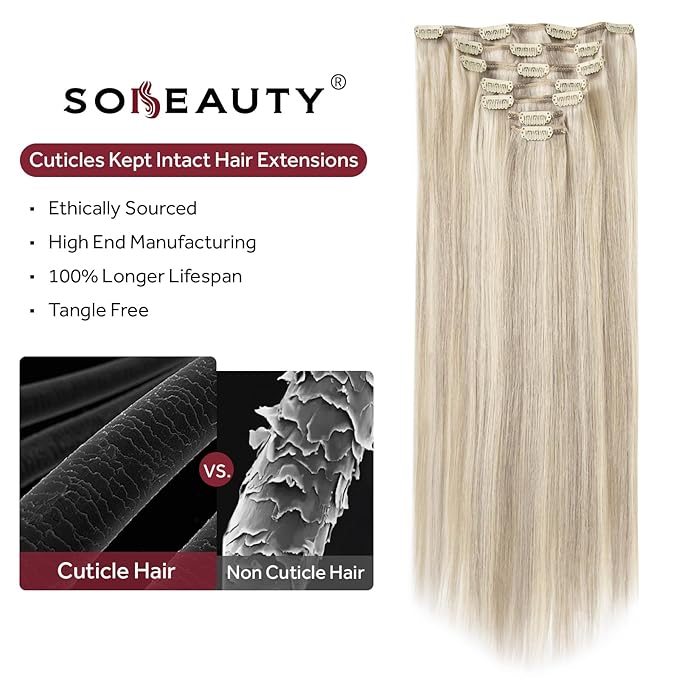 Clip in Hair Extensions Real Human Hair, Remy Hair Extensions Clip In Human Hair Thick and Silky, Ash Blonde Highlighted Platinum Blonde #P17A/60A 18Inch 120G 7PCS
