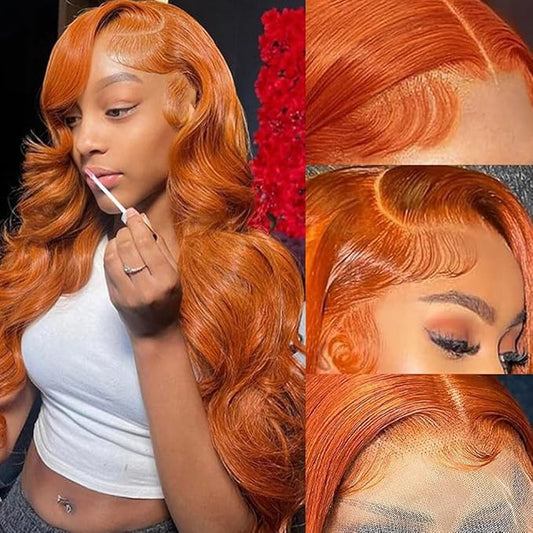 #350 Ginger Orange Lace Front Wigs Human Hair 30 Inch Body Wave 13X4 HD Transparent Ginger Lace Front Wig Human Hair Wear and Go Glueless Ginger Wigs Human Hair Pre Plucked Wigs For Black Women