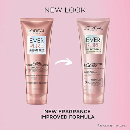 L'Oreal Paris EverPure Sulfate-Free Vegan Hair Care Kit - Shampoo and Conditioner to Strengthen and Repair Hair Bonds (Packaging May Vary)