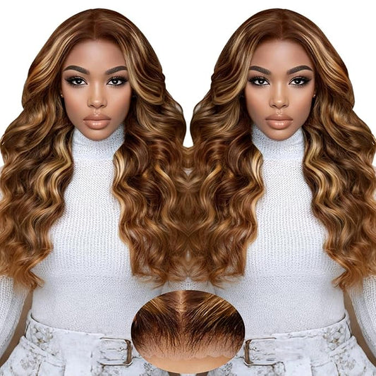 24 Inch Blonde Glueless Lace Front Wigs Human Hair Pre Plucked Pre Cut Ombre Wig Human Hair 9x6 Loose Body Wave Wig Human Hair 220% Density Glueless Wigs for Black Women