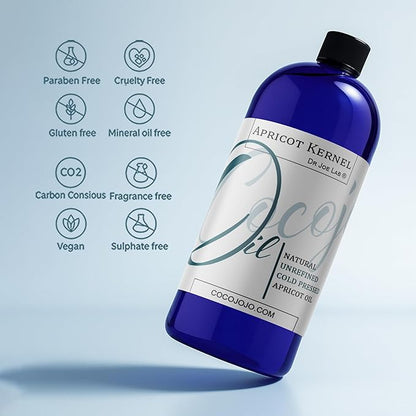 Apricot Kernel Oil - Pure Natural Unrefined Cold Pressed Vegan Non GMO Natural Skin Moisturizing for Hair Skin Face- Raw Bitter Scent - Packaging May Vary (32 oz)