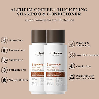 Alfheim Caffeine Shampoo and Conditioner Set | Strengthens Hair & Supports Scalp Health | Biotin & Niacinamide for Thicker, Fuller Hair | Sulfate-Free for Oily Scalp & Thinning Hair | 10.7 oz Each