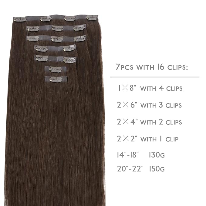 WENNALIFE Seamless Clip In Hair Extensions, 14 Inch 130g 7pcs Light Dark Brown Hair Extensions Clip in Human Hair Invisible PU Skin Weft Natural Remy Human Hair Extensions