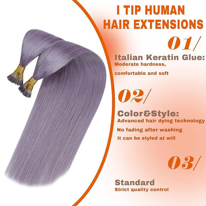 Sunny Hair I Tips Hair Extensions Real Human Hair Violet Purple Itip Human Hair Extensions Remy Cold Fusion 22inch InvisiblePre Bonded Long-Lasting Beauty 50g