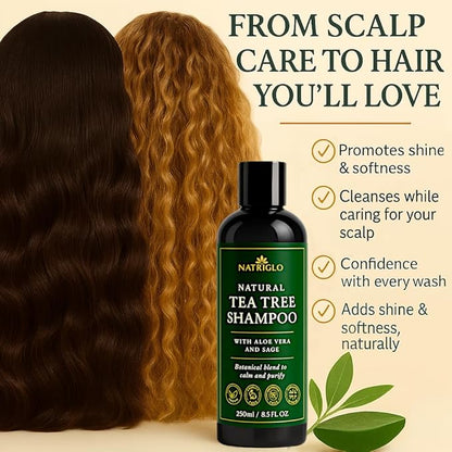 Organic Tea Tree Oil Shampoo | Anti Dandruff | Sulfate Free Shampoo for Itchy Scalp, Dry, Flaky Hair | Sensitive Scalp Care | Natural, Vegan, SLS Free, Cruelty Free | Women | Men
