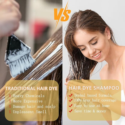 Chestnut Brown Hair Dye Shampoo 3 in 1 for Men & Women, Natural, for 100% Gray Coverage, Brown Hair Colors in 10-15 mins, 16.9 Fl Oz