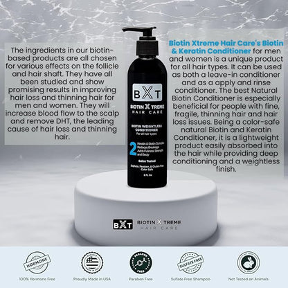 Biotin X Treme Natural Hair Growth Biotin and Keratin Conditioner for Thinning Hair - Strengthens, Smooths, and DHT Blocker - Color-Safe, Sulfate, Paraben, and Gluten-Free for Fine and Damaged Hair