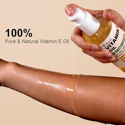 Yoken Vitamin E Oil 8 Fl Oz Organic Vitamin E oil for Skin Vitamine oils for Scars Hair,Face,Nail,Scalp Perfect Bath and Body Oil Cold Pressed Hexane Free Non-GMO Gluten Free Formula