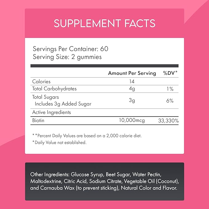 Biotin Gummies 10,000mcg – 120 Count – Supports Healthy Hair & Stronger Nails – Fast Absorption Supplement for Men & Women – Vegan, Non-GMO, Pectin, Gelatin Free – Made in USA