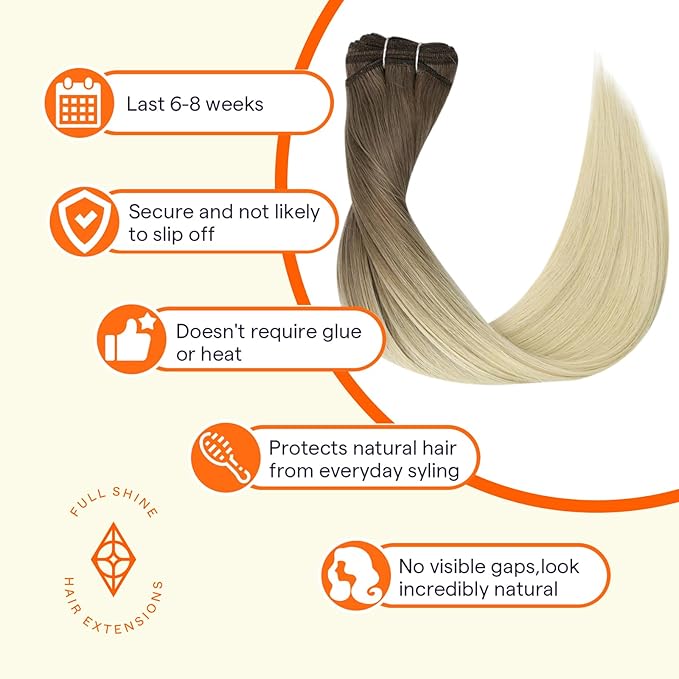 Full Shine Human Hair Weft Extensions Sew In Hair Extensions Real Human Hair Remy Weft Extensions Soft Hair For Women 14 Inch Balayage Brown To Platinum Blonde Hair Bundles 100G