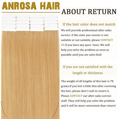 Anrosa Real Human Hair Silky Double Sided Tape in Hair Extensions 50g 20pcs 22 Inch Skin Weft Seamless Remy Tape in Hair Extensions Honey Blonde Color