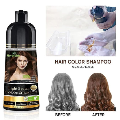 Combo Pack - Herbishh Shampoo for Gray Hair + Argan Intense Hair Mask - Long-lasting Dye Shampoo, Colors in Minutes - 500 Ml - Stimulates Dry, Frizzy Hair (Light Brown)