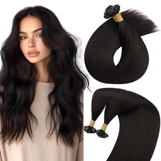 Sunny Hair Ktip Human Hair Extensions 18inch K Tip Hair Extensions Human Hair Dark Brown Keratin Real Human Hair Extensions for a Fuller Look 50g