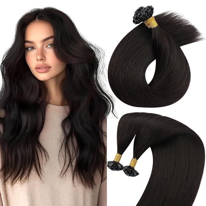 Sunny Hair K Tip Hair Extensions Real Human Hair Dark Brown Keratin Tip Hair Extensions Human Hair 16inch Ktip Extensions Natural-Looking 50g