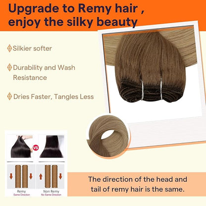Full Shine Weft Hair Extensions Human Hair Weft Extensions Remy Straight Hair Sew In Hair Extensions Balayage Golden Brown To Dirty Blonde Straight Human Hair Bundles For Women 22 Inch 105G