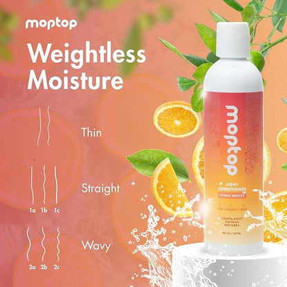 MopTop Light Conditioner – Lightweight Hair Moisturizer to Enhance Moisture & Reduce Frizz, Sulfate & Paraben Free Hair Care for All Hair Types – Thin, Straight, Wavy, Curly (Citrus Medley, 8oz)