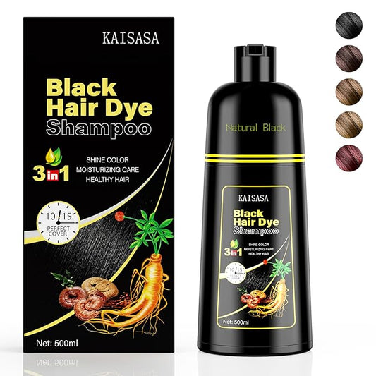 Black Hair Dye Shampoo 3 in 1, Hair Color Shampoo for Women and Men, Hair Dye to Cover Gray Hair, Herbal Ingredient Shampoos for Grey Hair Coverage 500ml (Black)