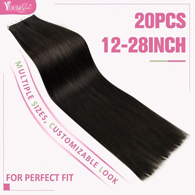 YoungSee Tape in Hair Extensions Real Human Hair Dark Brown Tape Extensions Human Hair Brown 22In Tape in Human Hair Extensions Darkest Brown 20pcs Double Sided Tape on Hair Extensions Human Hair 50g