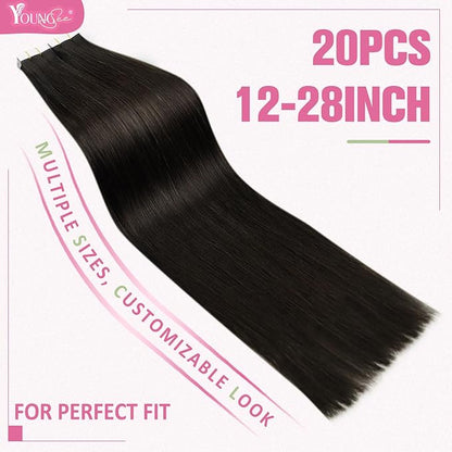 YoungSee Tape in Hair Extensions Human Hair Brown Tape ins Human Hair Extensions Dark Brown 12 Inch 30g Seamless Tape in Hair Extensions Human Hair Darkest Brown for Short Hair 20pcs