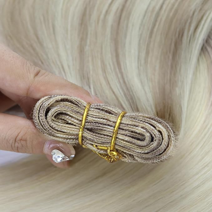 Full Shine Weft Hair Extensions Human Hair Sew In Hair Extensions Ash Blonde Sew In Human Hair For Women Real Human Hair Bundles 100G 14 Inch