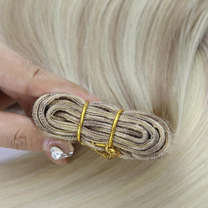 Full Shine Weft Hair Extensions Human Hair Sew In Hair Extensions Ash Blonde Sew In Human Hair For Women Real Human Hair Bundles 100G 14 Inch