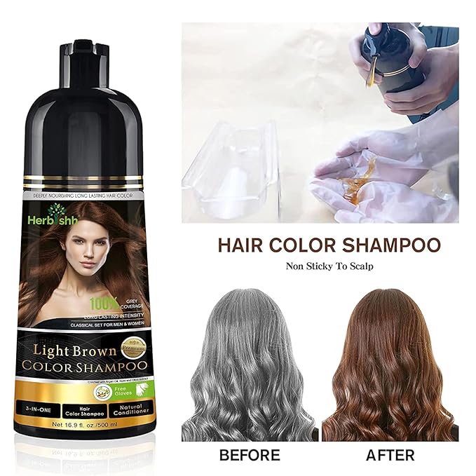 Herbishh Ultimate Grey Hair Color Shampoo Kit (3 Dye Shampoos + 1 Argan Mask) Smooth and Long-Lasting Color for Men & Women - Easy & Quick to Use Combo (Light Brown)