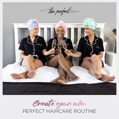 THE PERFECT HAIRCARE Microfiber Hair Towel Wrap + 2 Smooth Large Hair Drying Tie for Wet Hair - Anti-Frizz, Gentle, Super Absorbent Hair Scrunchies for Women - Also Use as a Face Washing Wristband