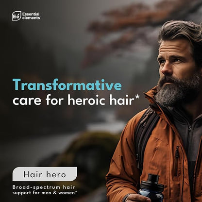Essential Elements Hair Hero - Hair Supplement for Women and Men - Powerful Hair Vitamin Formula for Hair Growth & Thickness - Healthy Hair, Skin, and Nails Product - 5000 mcg Biotin, 30 Day Supply