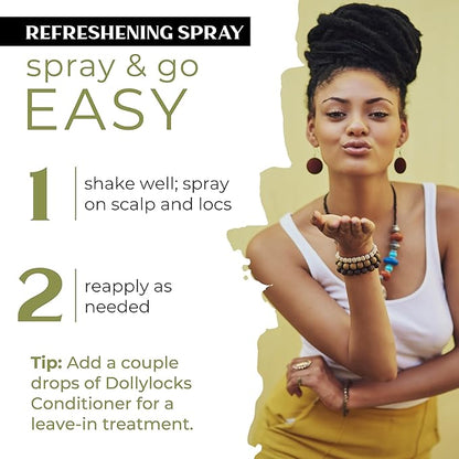 Dollylocks Refreshening Spray – Residue-Free Dreadlock & Loc Moisturizer Spray, Plant Based Deodorizer & Conditioner for Dreads, Vegan & pH-Balanced (Mintea Scent, 8oz)