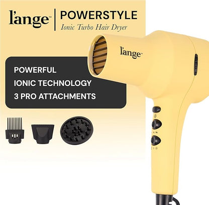 L'ANGE HAIR PowerStyle Ionic Turbo Hair Dryer | 1875W Fast Drying & Precision Styling for Long-Lasting, Frizz-Free Looks | Advanced Ionic Technology Smooths & Shines Hair (Yellow)