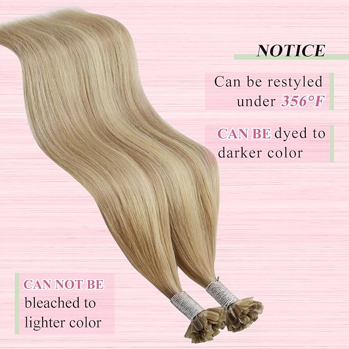 YoungSee U Tip Hair Extensions Highlight Golden Blonde and Medium Blonde U Tips Extensions Human Hair 16In 1G/S 50G