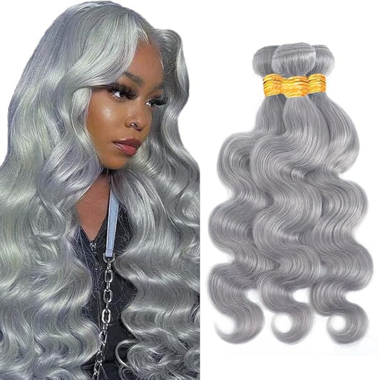 Silver Bundles Human Hair Grey Body Wave Bundle Niegmeag 22 24 26 Inch Pure Grey Human Hair Bundles Double Weft Hair Weave Light Grey Color