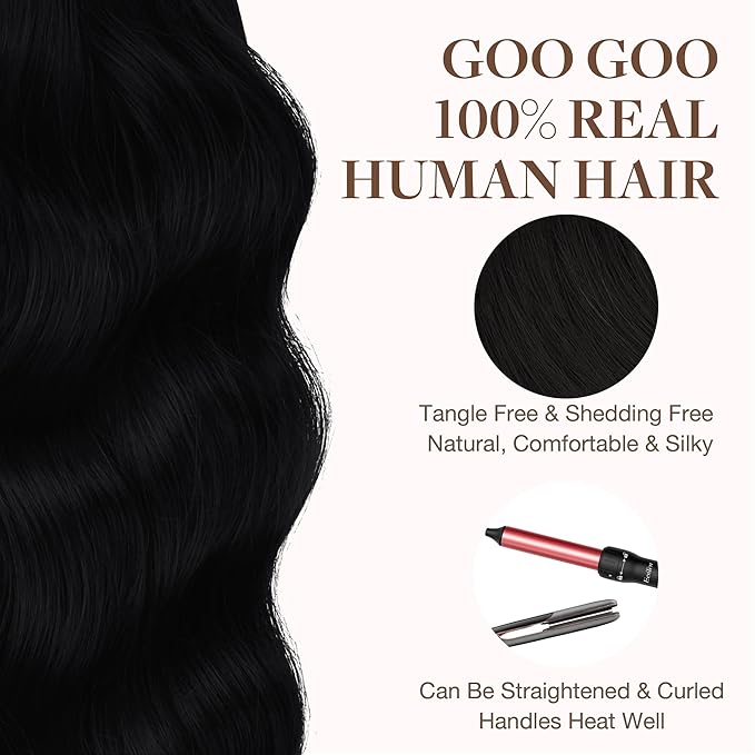 GOO GOO Tape in Hair Extensions Human Hair, 1 Jet black, 24inch 100g 40pcs, Skin Weft Seamless Invisible, Silky Straight with Thick Ends, Remy Human Hair