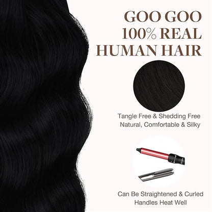 GOO GOO Tape in Hair Extensions Human Hair, 1 Jet black, 24inch 100g 40pcs, Skin Weft Seamless Invisible, Silky Straight with Thick Ends, Remy Human Hair