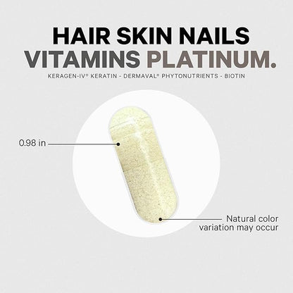 Codeage Hair Skin Nails Vitamins Platinum - KeraGEN-IV Keratin, Dermaval - Hair Fall, Skin Elasticity & Moisture Support - Biotin 5000, Collagen, Vitamin C, Coffeeberry, PABA Supplement - 60 Capsules