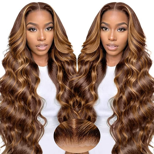 28 Inch Blonde Glueless Lace Front Wigs Human Hair Pre Plucked Pre Cut Ombre Wig Human Hair 9x6 Loose Body Wave Wig Human Hair 220% Density Glueless Wigs for Black Women
