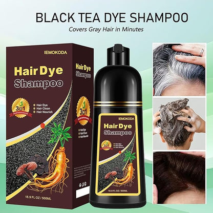 Dark Coffee Hair Dye Shampoo for Gray Coverage, Herbal Hair Color Shampoo Works in Minutes, Brown Hair Shampoo for All Hair Types, Lasting Shampoo Hair Dye