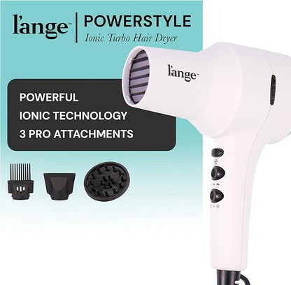 L'ANGE HAIR PowerStyle Ionic Turbo Hair Dryer | 1875W Fast Drying & Precision Styling for Long-Lasting, Frizz-Free Looks | Advanced Ionic Technology Smooths & Shines Hair (White)