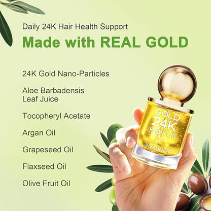 24K Gold & Argan Hair Oil Treatment – 100% Plant-Based Extract, Nourishes & Strengthens, Boosts Shine & Controls Frizz, Non-Greasy Formula for All Hair Types, 1.69 fl oz