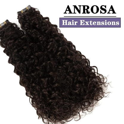Anrosa Human Hair Tape-in Extensions - Darkest Brown Jerry Curly 3B 3C Kinky Curly for Black Women - 18 Inch, 50g, 20pcs